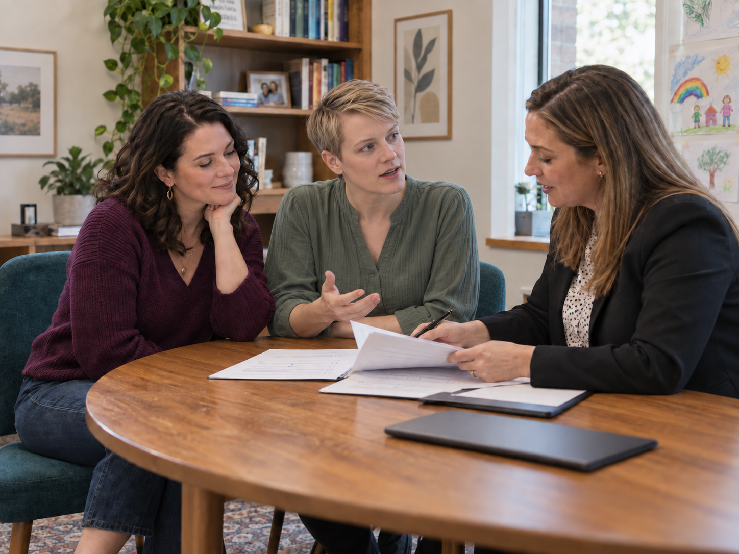 Prospective parents meeting with an adoption professional