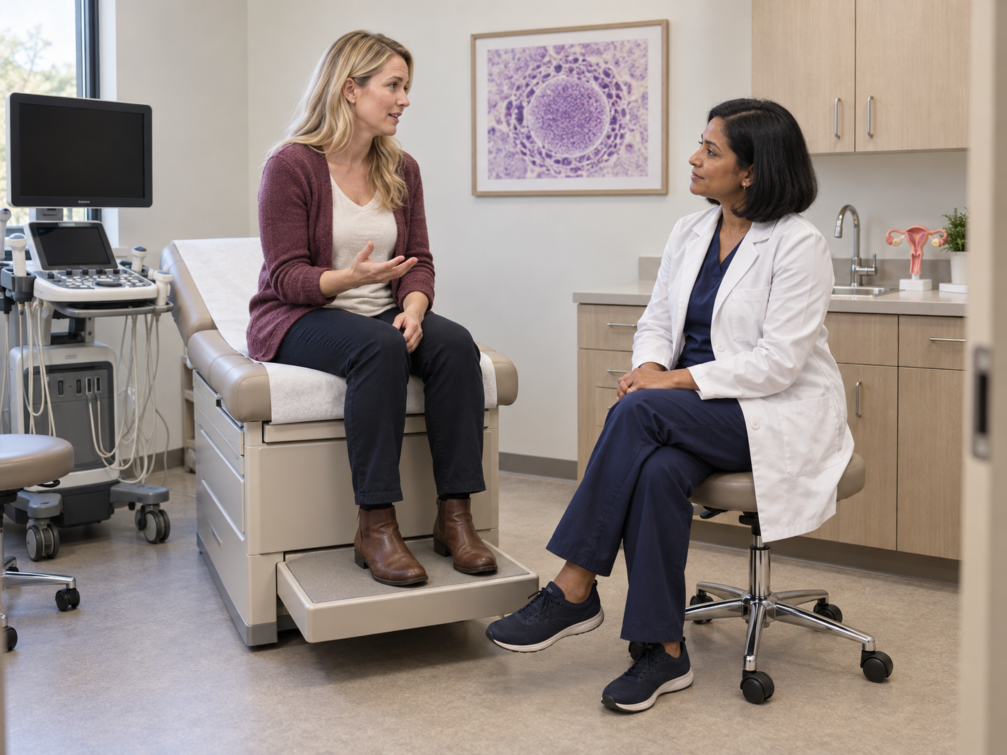 A woman discussing preconception care with her physician