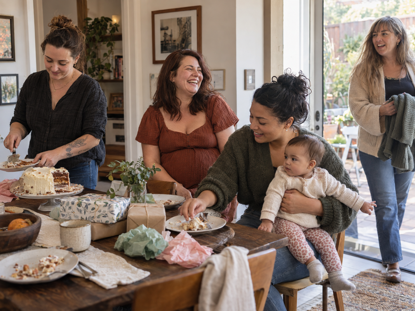 Friends gathering around an expectant parent